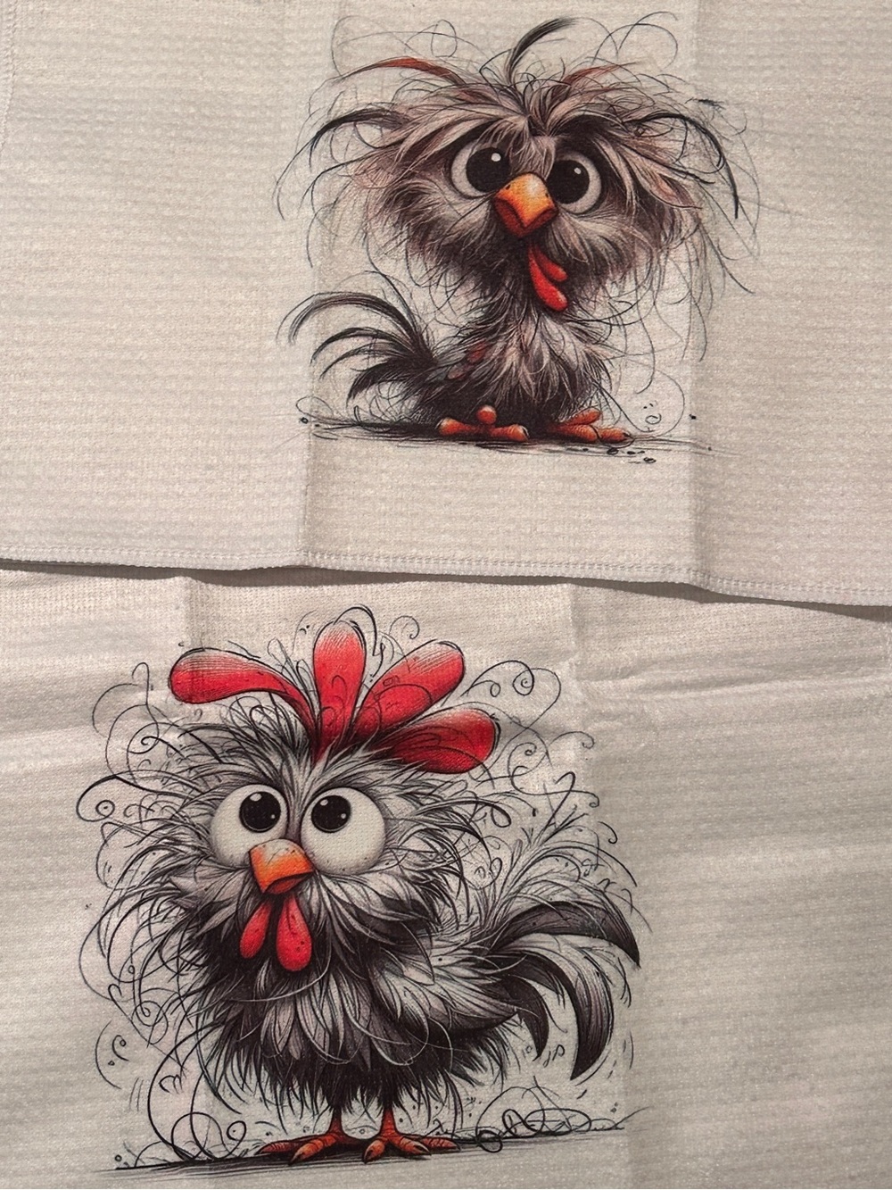 Whimsical Chicken & Rooster Kitchen Towels - Set of Two - Picture 6 of 7